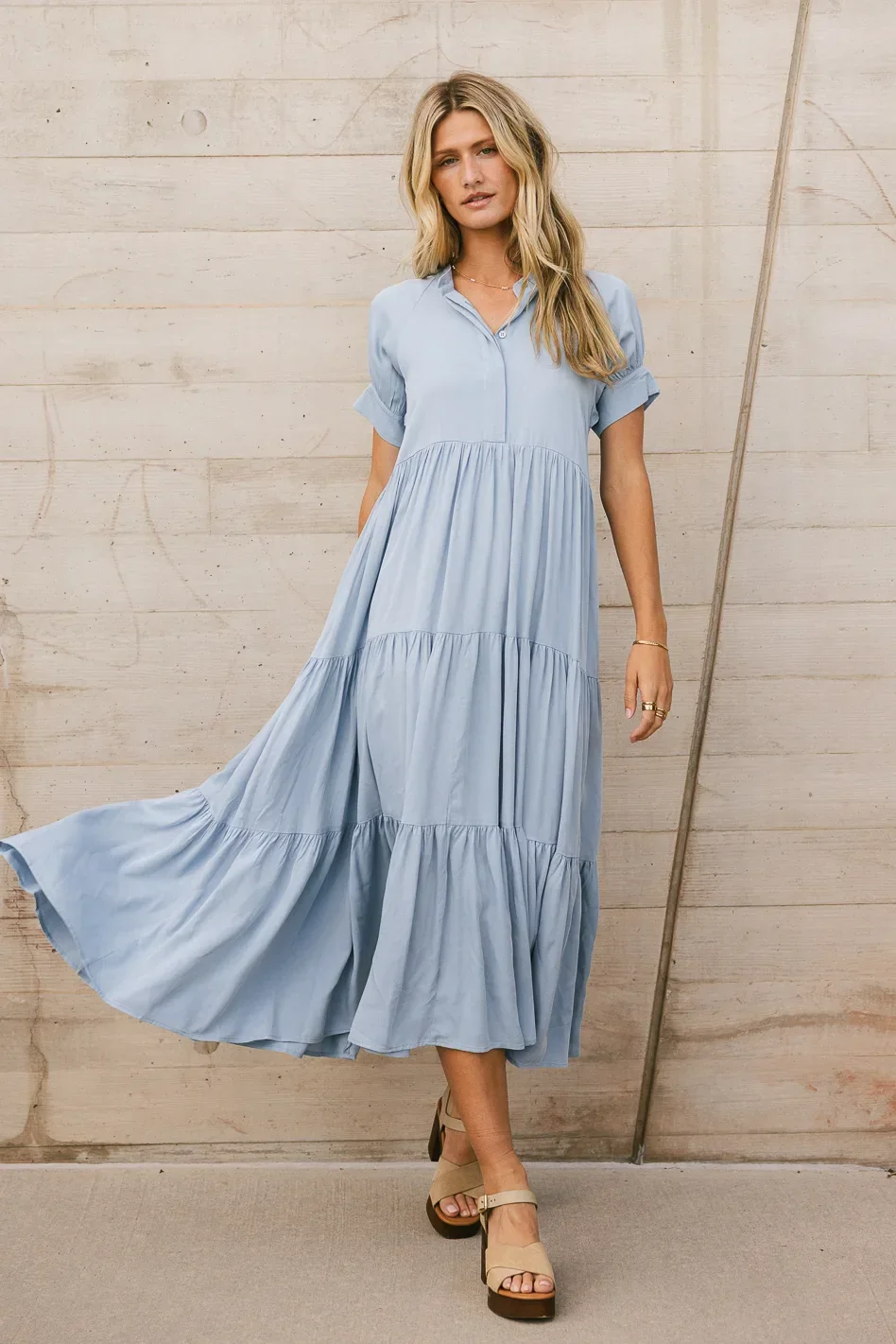 Image of Amanda Tiered Dress in Blue