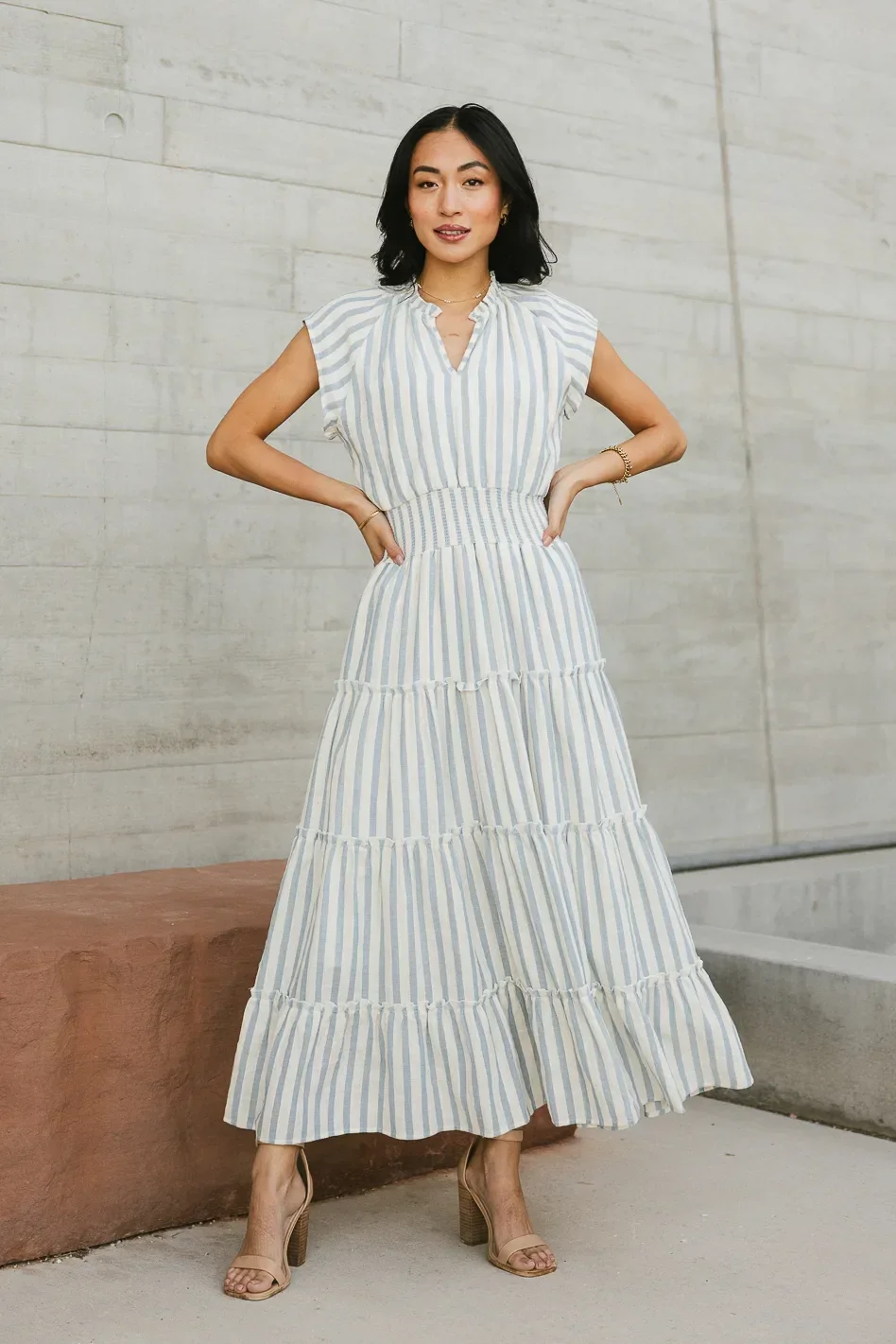 Image of Claire Striped Maxi Dress in Blue