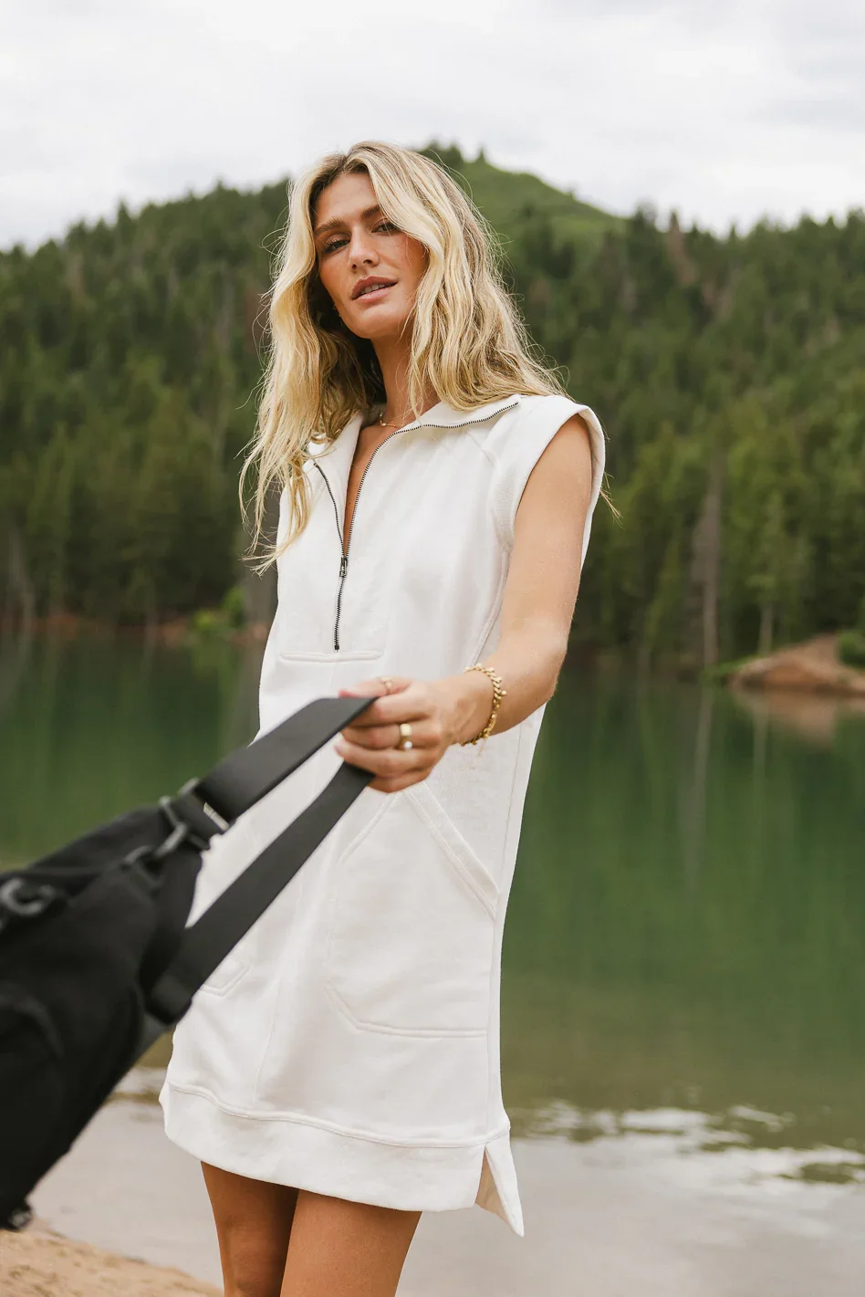 Image of Emory Quarter Zip Dress in Ivory