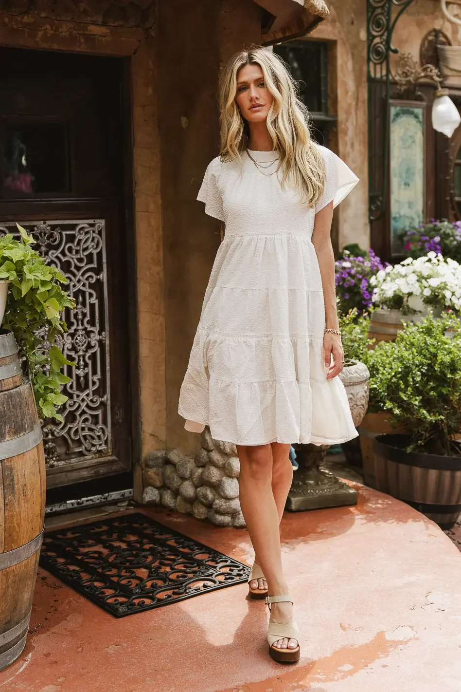 Image of Neve Textured Midi Dress in Ivory