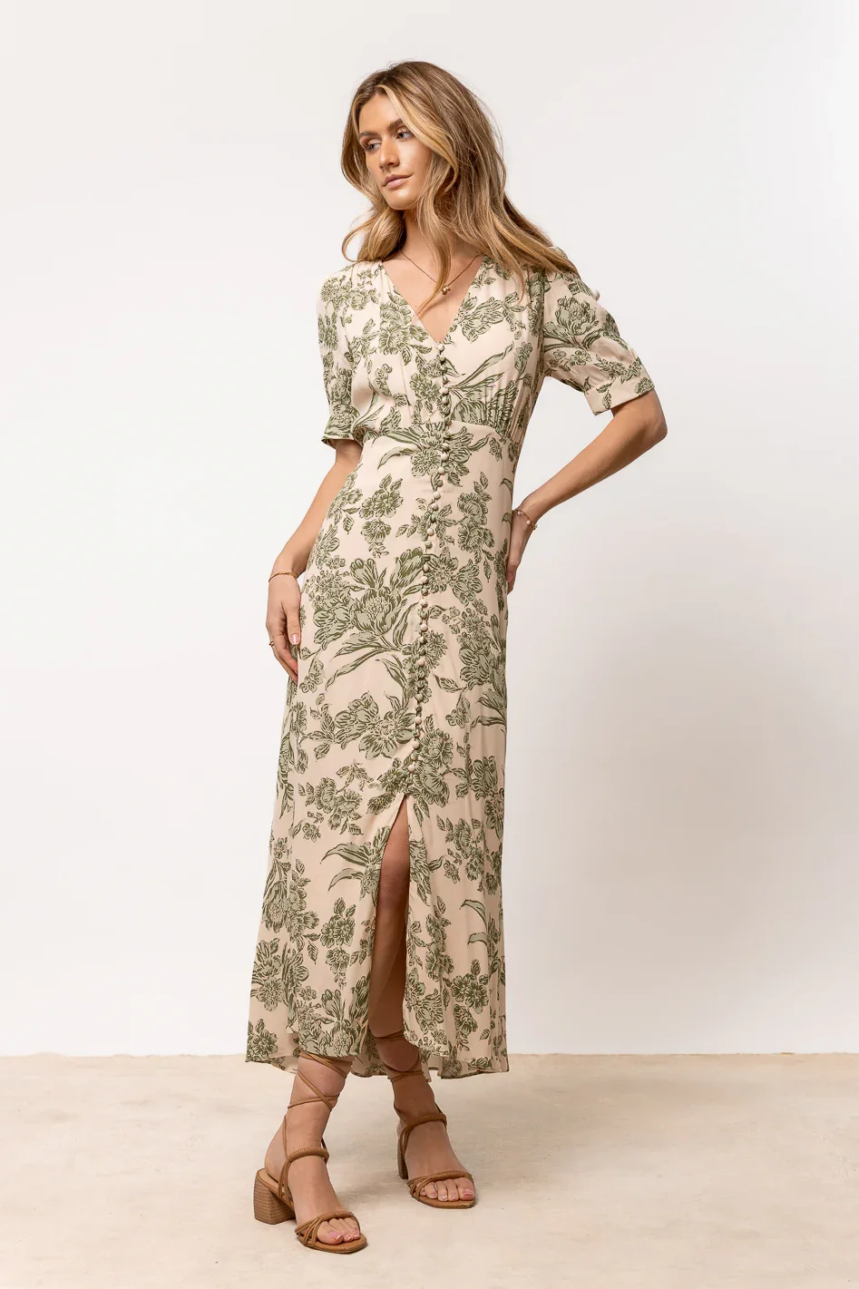 Image of Lia Floral Midi Dress in Sage