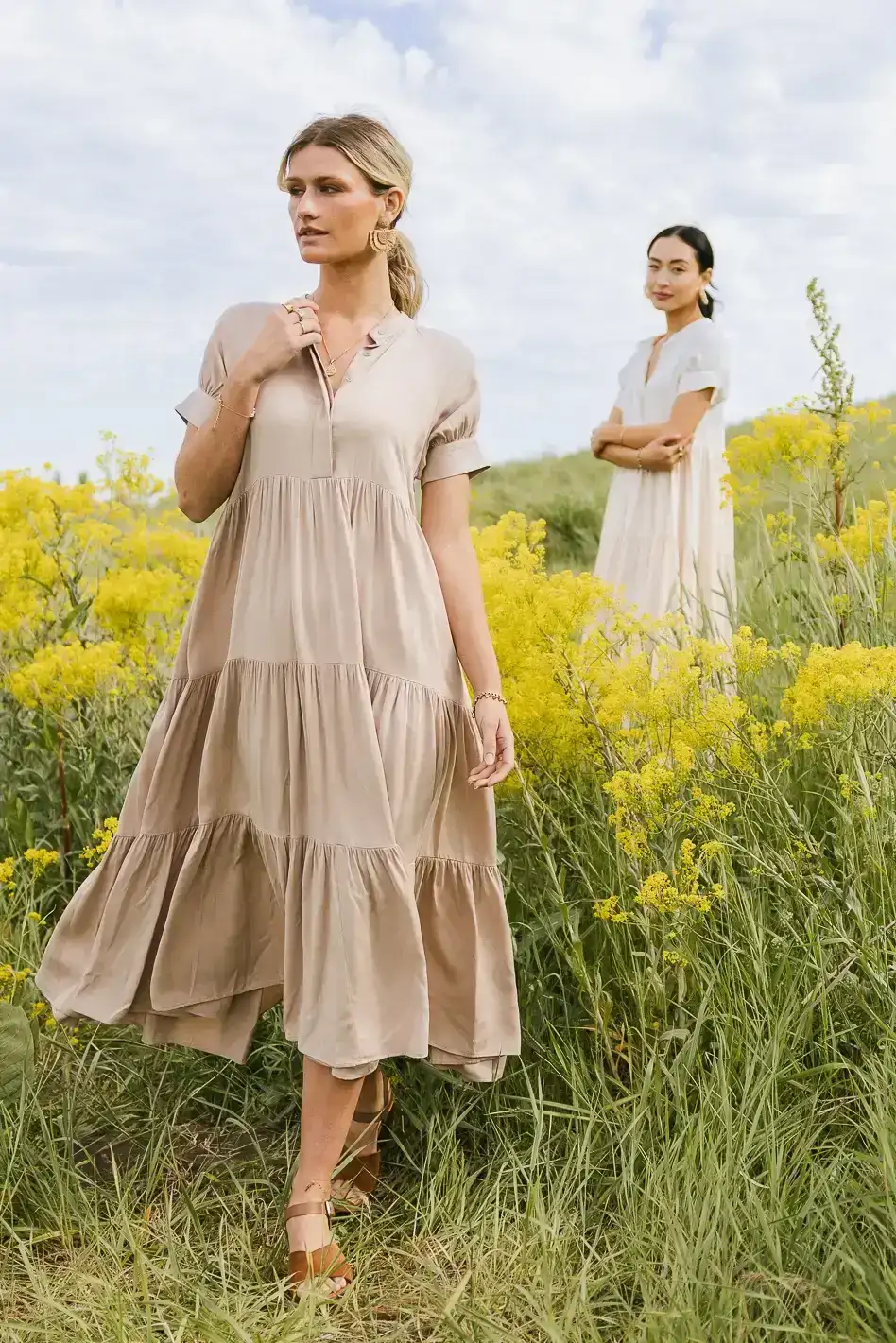 Image of Amanda Tiered Dress in Tan