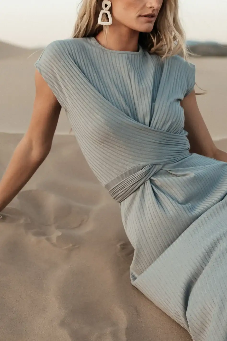 Image of Vaeda Ribbed Tie Dress in Slate Blue