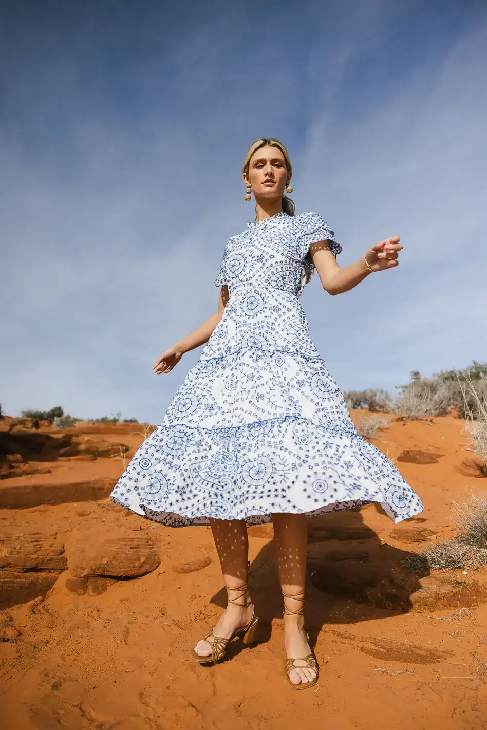 Image of Alena Eyelet Lace Dress in Blue