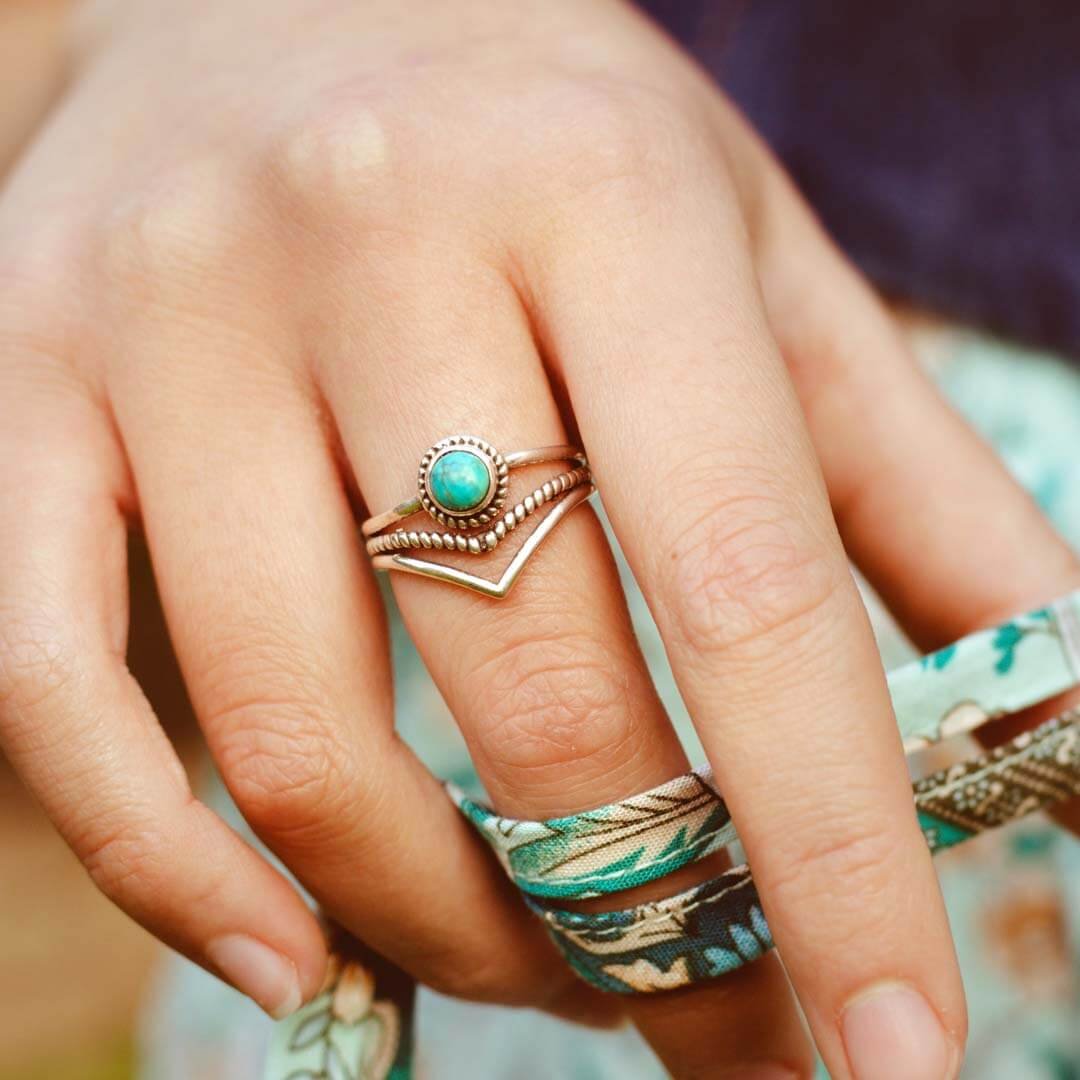 Image of Chevron Turquoise Stone Ring Sterling Silver