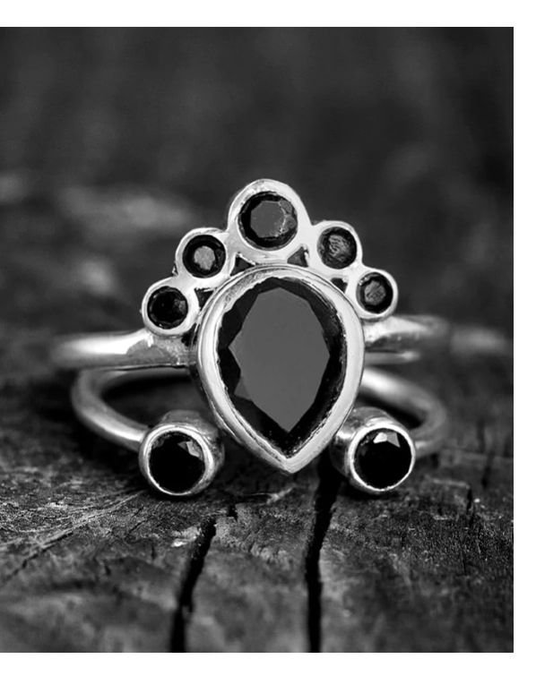 Black Onyx Stackable Ring Set Sterling Silver