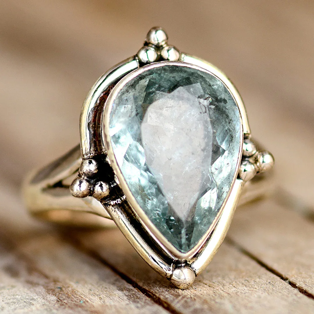 Image of Teardrop Aquamarine Ring Sterling Silver