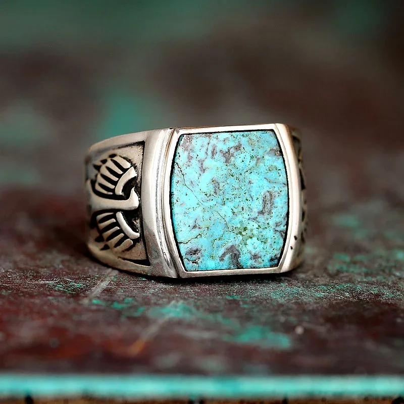 Image of Eagle Turquoise Ring for Men Sterling Silver