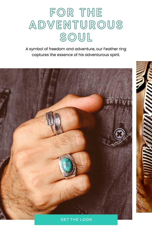 For the adventurous soul. A symbol of freedom and adventure, our Feather ring captures the essence of his adventurous spirit.