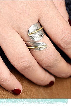 Boho Feather Silver Ring