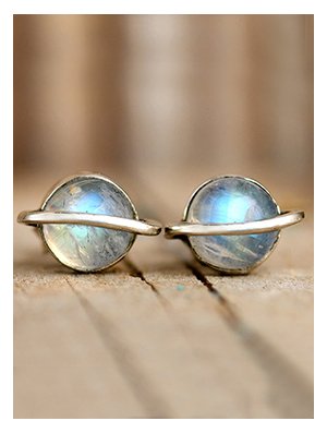 Saturn Moonstone Earrings Sterling Silver