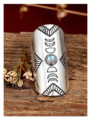 Full Finger Moon Phase Ring with Moonstone Sterling Silver