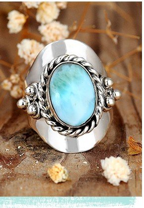 Larimar Sterling Silver Boho Ring for Women