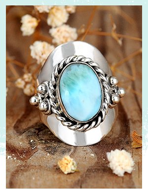 Larimar Sterling Silver Boho Ring for Women