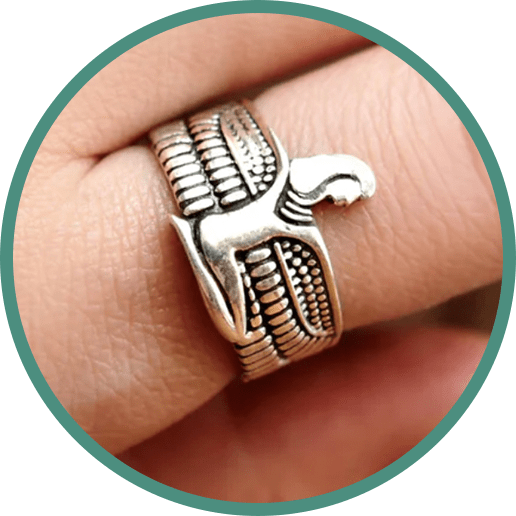 Egyptian Ring - Isis Goddess with Spread Wings Sterling Silver