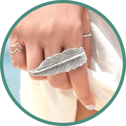 Statement Two Finger Feather Ring Sterling Silver