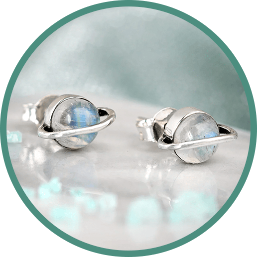 Saturn Moonstone Earrings Sterling Silver