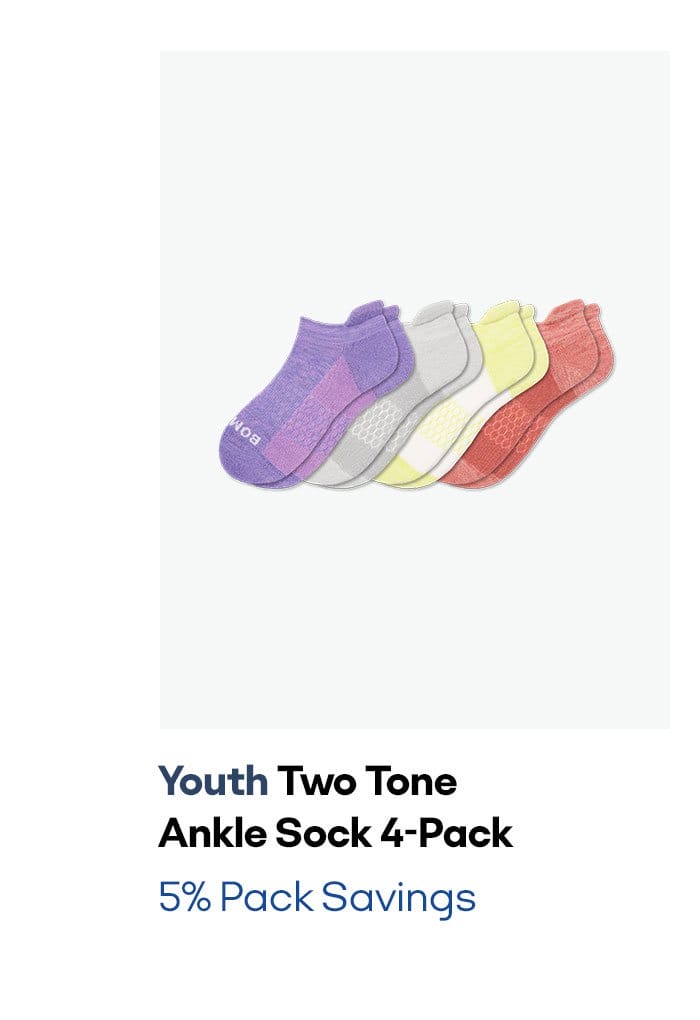 Youth Two Tone Ankle Sock 4-Pack 5% Pack Savings