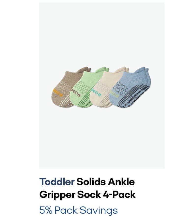 TODDLER SOLIDS ANKLE GRIPPER SOCK 4-PACK | 5% PACK SAVINGS 