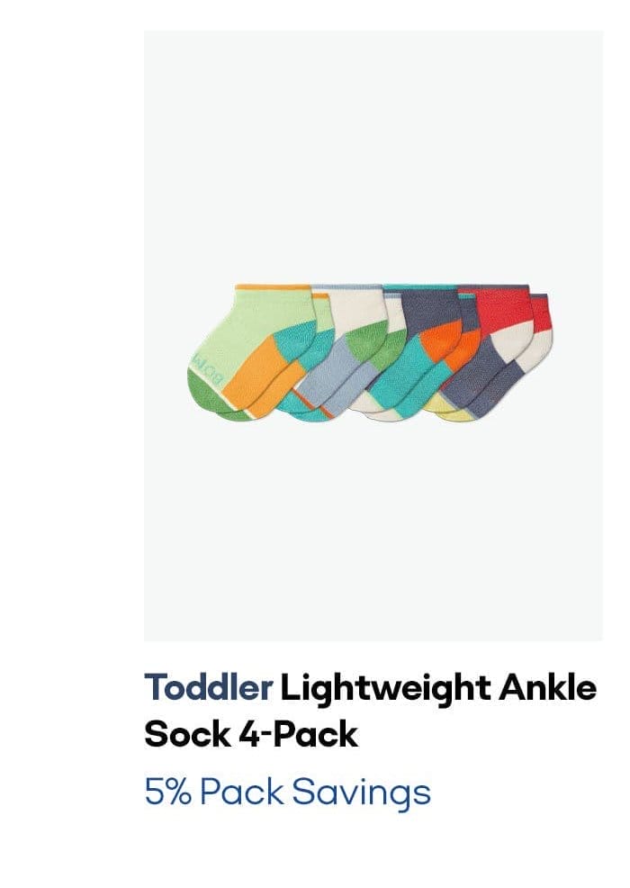 TODDLER LIGHTWEIGHT ANKLE SOCK 4-PACK | 5% PACK SABINGS 