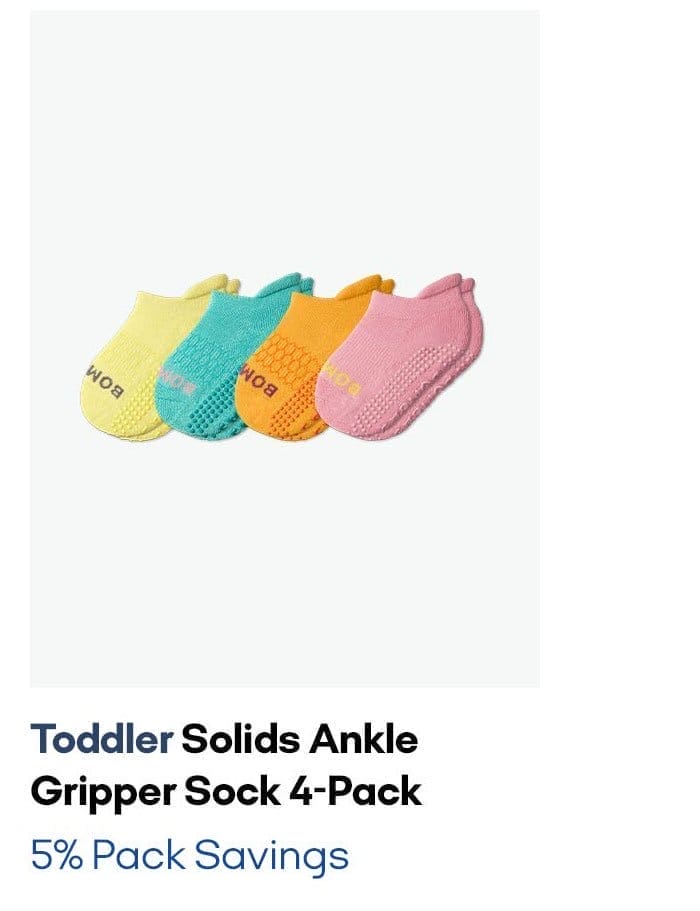 TODDLER SOLIDS ANKLE GRIPPER SOCK 4-PACK | 5% PACK SAVINGS 