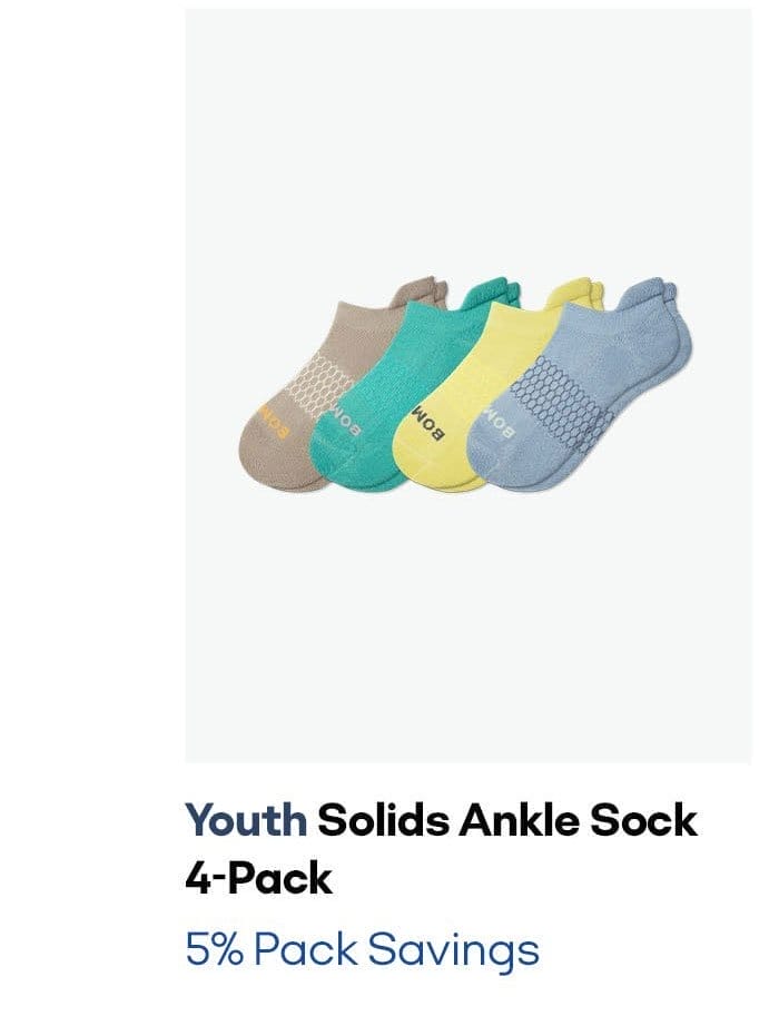 YOUTH SOLIDS ANKLE SOCK 4-PACK | 5% PACK SAVINGS 
