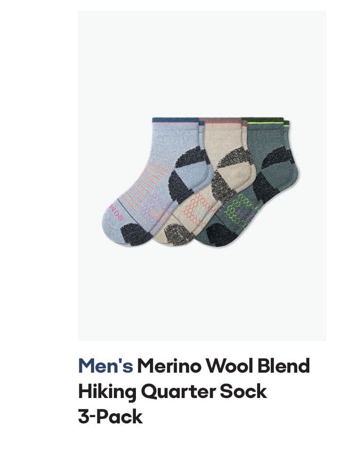 Men's Merino Wool Blend Hiking Quarter Sock 3-Pack