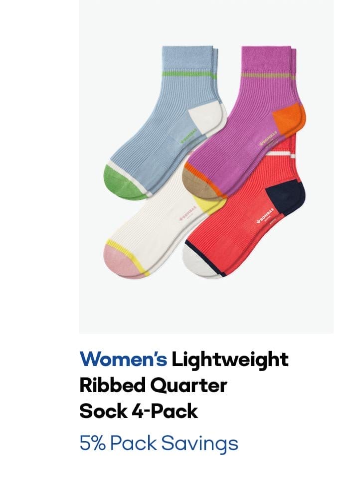 Women's Lightweight Ribbed Quarter Sock 4-Pack 5% Pack Savings