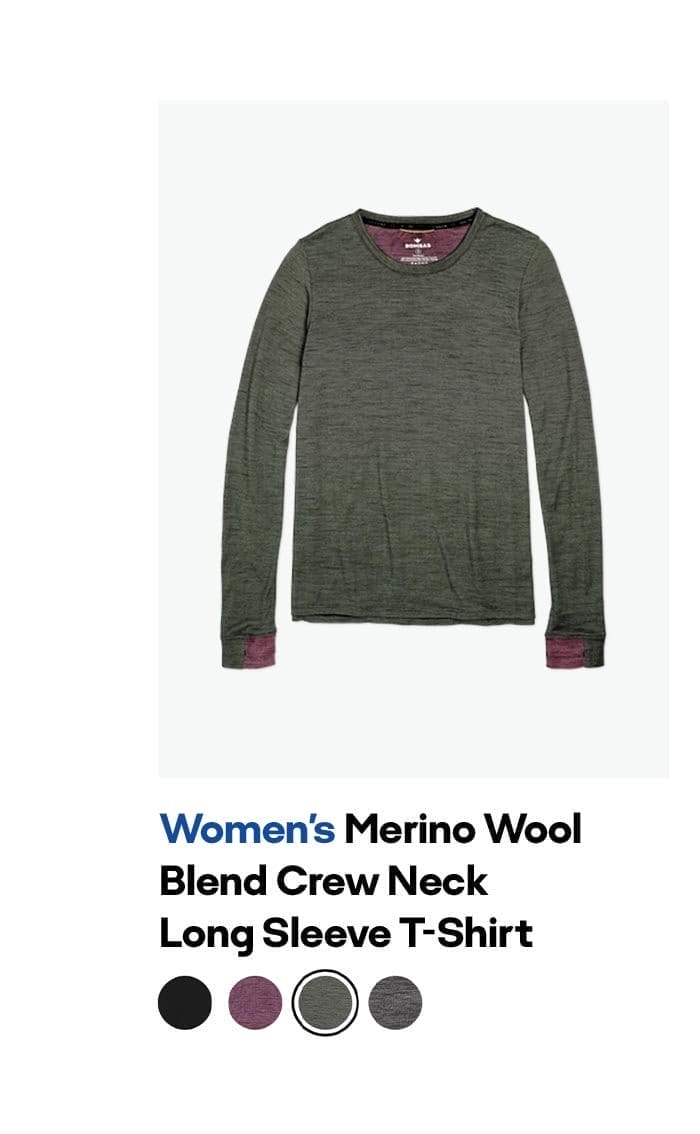 Women's Merino Wool Blend Crew Neck Long Sleeve T-Shirt