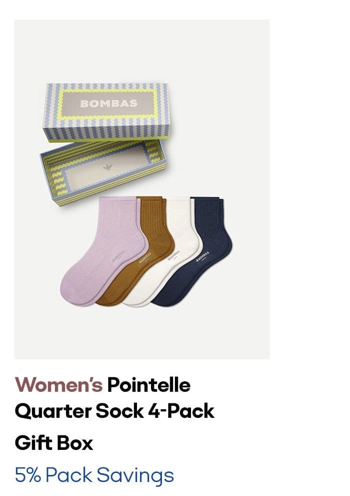 Women's Pointelle Quarter Sock 4-Pack Gift Box | 5% Pack Savings