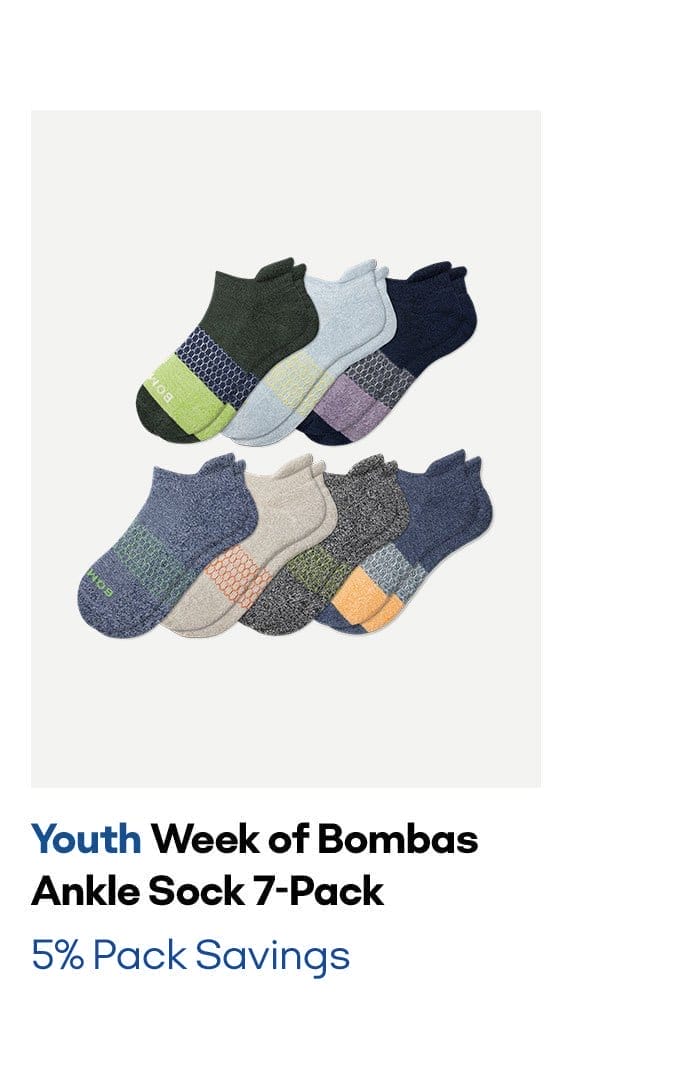 Youth Week of Bombas Ankle Sock 7-Pack