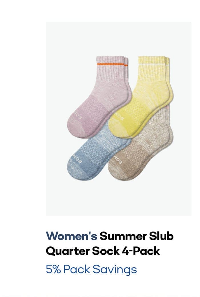Women's Summer Slub Quarter Sock 4-Pack | 5% Pack Savings