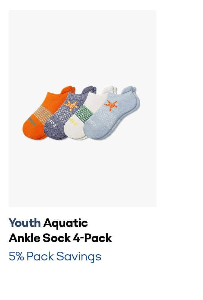 Youth Aquatic Ankle Sock 4-Pack | 5% Pack Savings