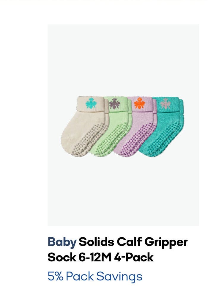 Baby Solids Calf Gripper Sock 6-12M 4-Pack | 5% Pack Savings