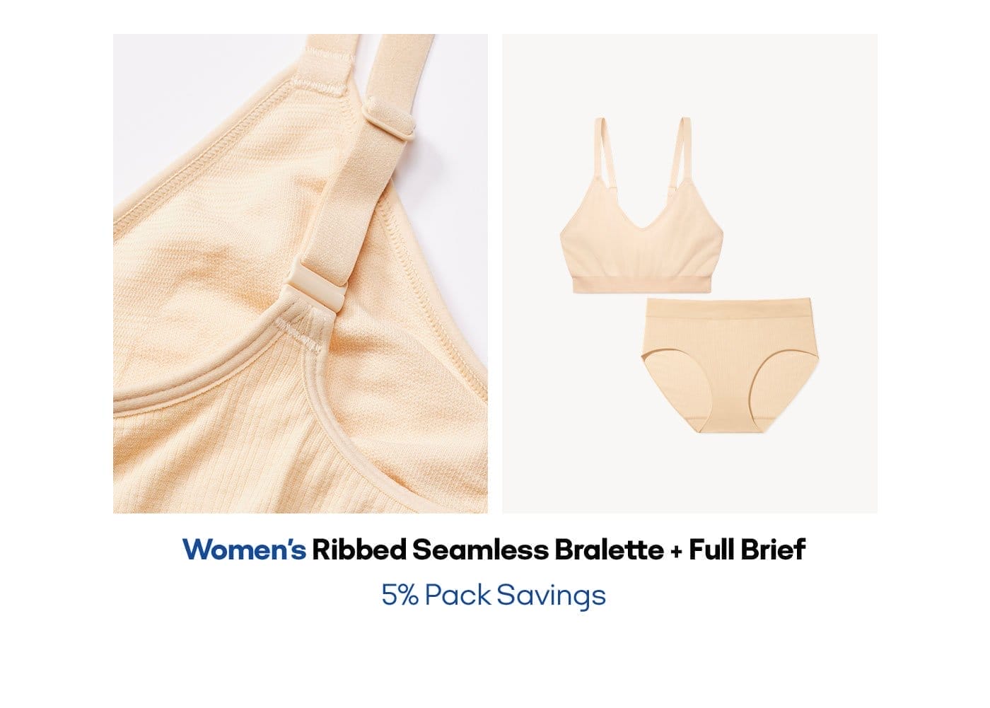 Women's Ribbed Seamless Bralette + Full Brief 5% Pack Savings