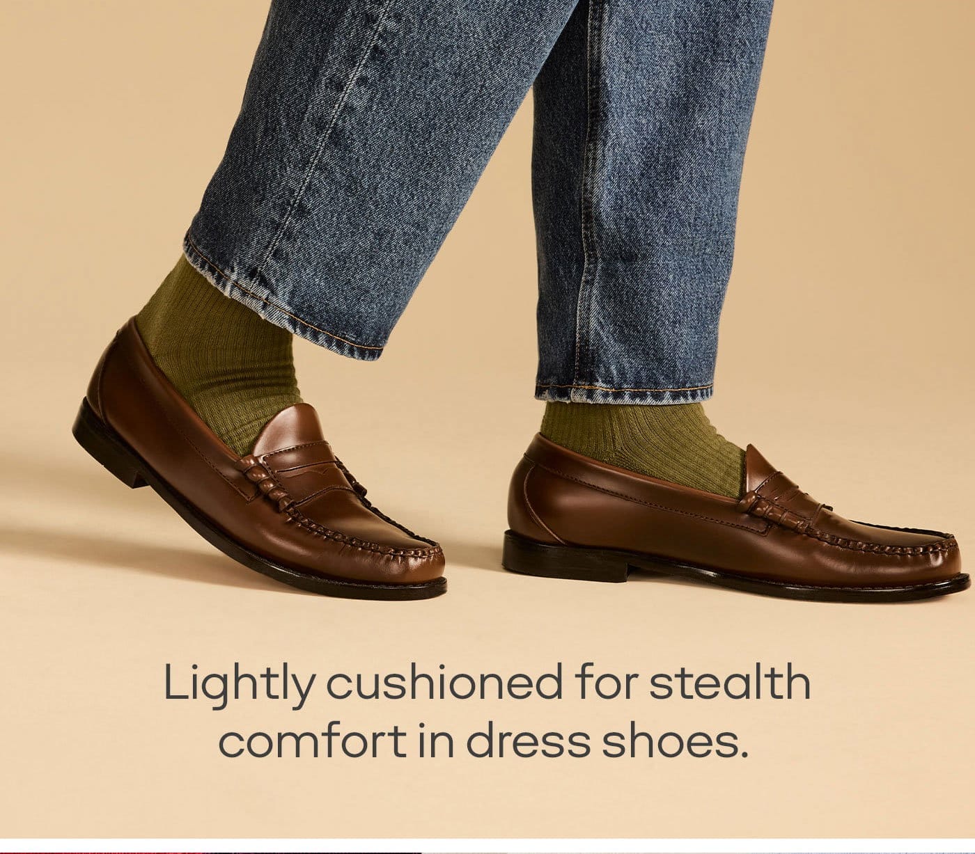 LIGHTLY CUSHIONED FOR STEALTH COMFORT IN DRESS SHOES. 