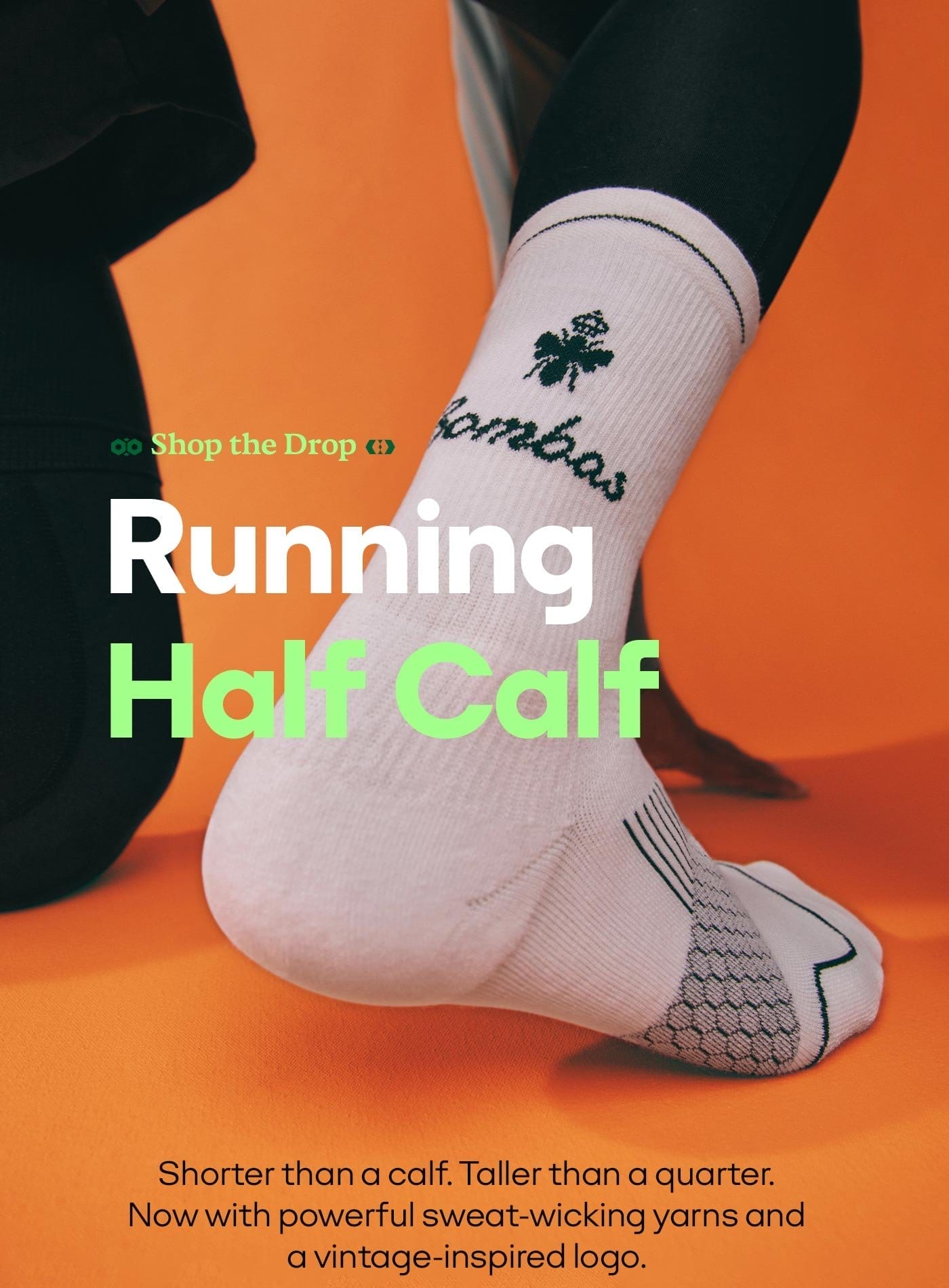 Shop the Drop | Running Half Calf | Shorter than a calf. Taller than a quarter. Now with powerful sweat wicking yarns and a vintage-inspired logo.