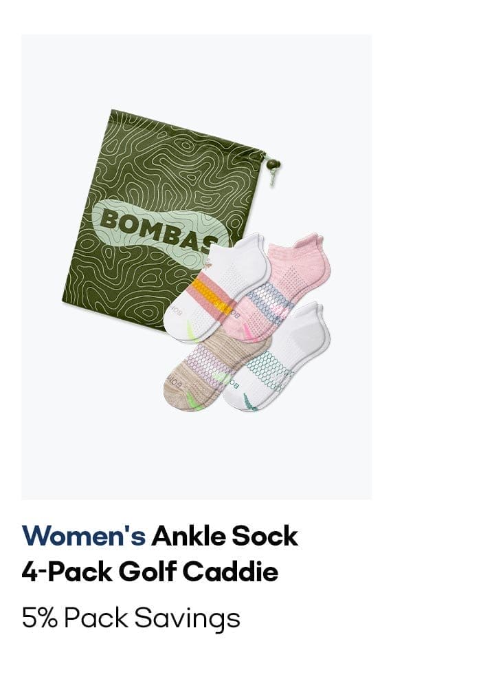 Women's Ankle Sock 4-Pack Golf Caddie 5% Pack Savings