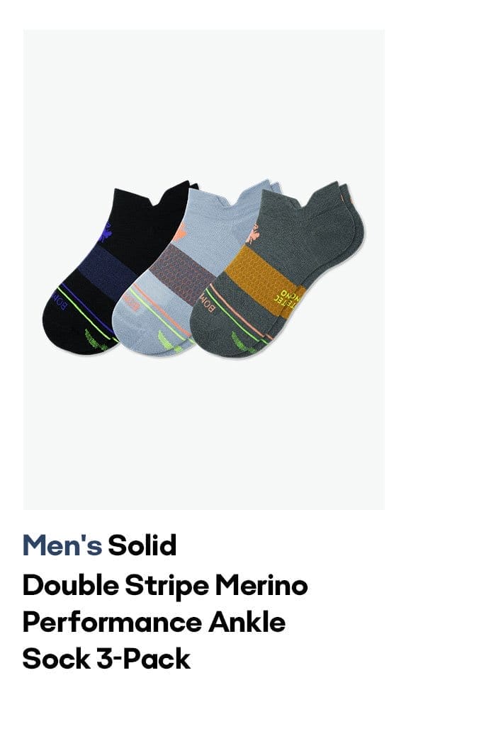 Men's Solid Double Stripe Merino Performance Ankle Sock 3-Pack