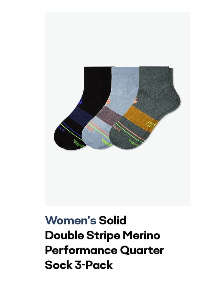 Women's Solid Double Stripe Merino Performance Quarter Sock 3-Pack