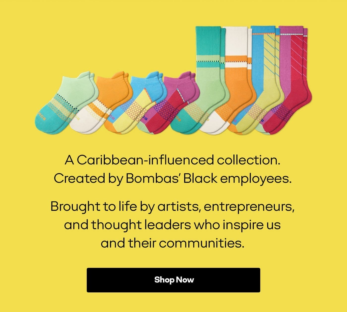 A Caribbean-influenced collection. Created by Bombas' Black employees. Brought to life by artists, entrepreneurs, and thought leaders who inspire us and their communities. | Shop Now