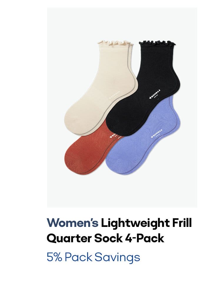 Women's Lightweight Frill Quarter Sock 4-Pack