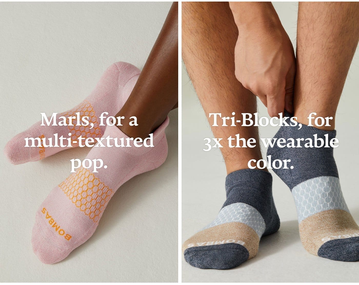 Marls, for a multi-textured pop. | Tri-Blocks for 3x the wearable color.