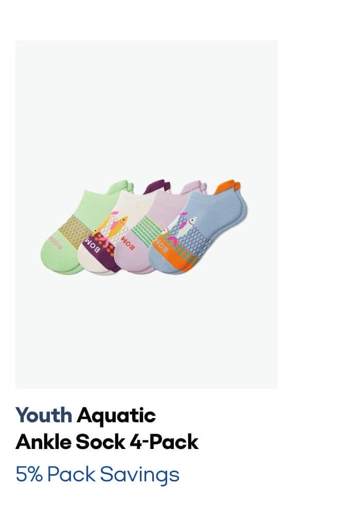 Youth Aquatic Ankle Sock 4-Pack | 5% Pack Savings