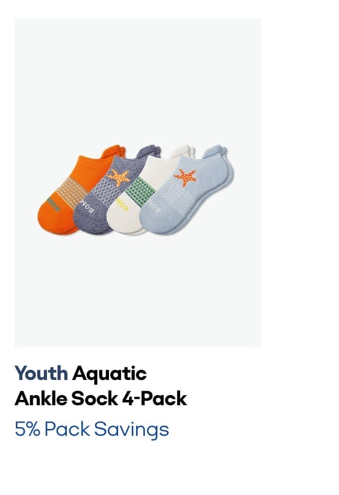 Youth Aquatic Ankle Sock 4-Pack | 5% Pack Savings