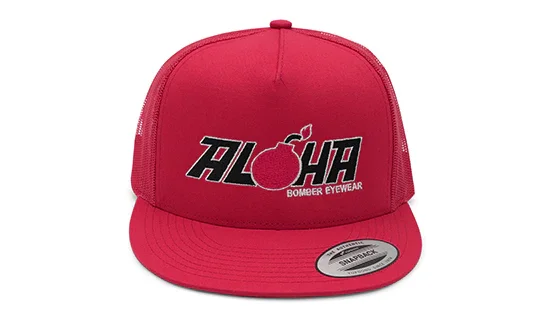 NEW ALOHA Trucker Hat in Red - Front View 