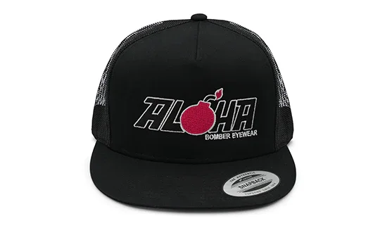 NEW ALOHA Trucker Hat in Black - Front View