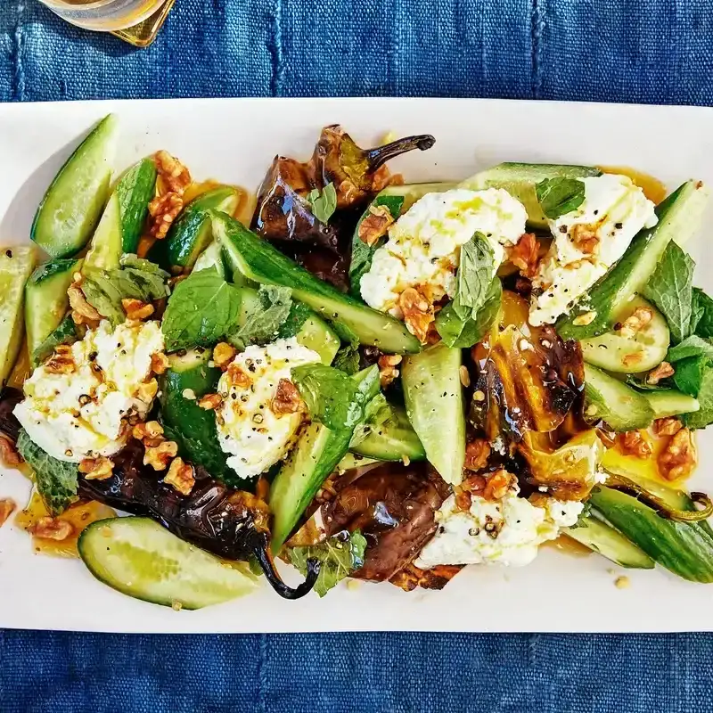 Charred Peppers Ricotta Cucumbers