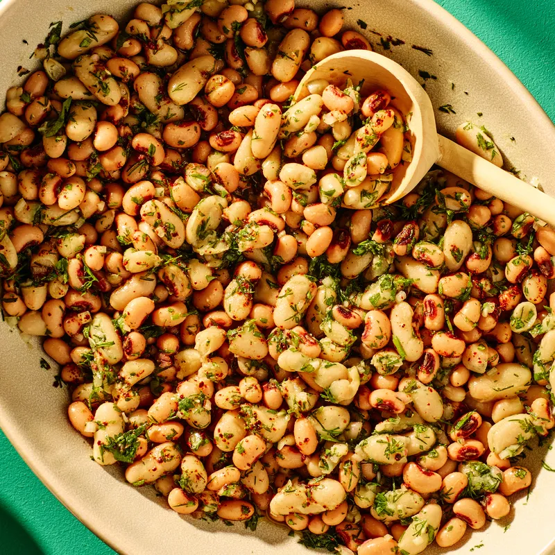 Marinated Bean in a white bowl 