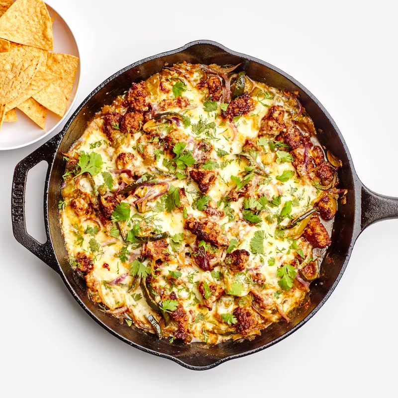 Cheesy Pork in a cast iron skillet 